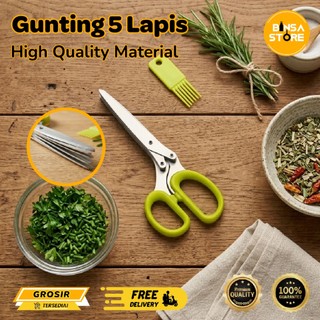 Gunting Dapur 5 Lapis Daun Serbaguna Berlapis-Lapis Baja Alat Potong 5 Layer Sayur Cepat - K0202