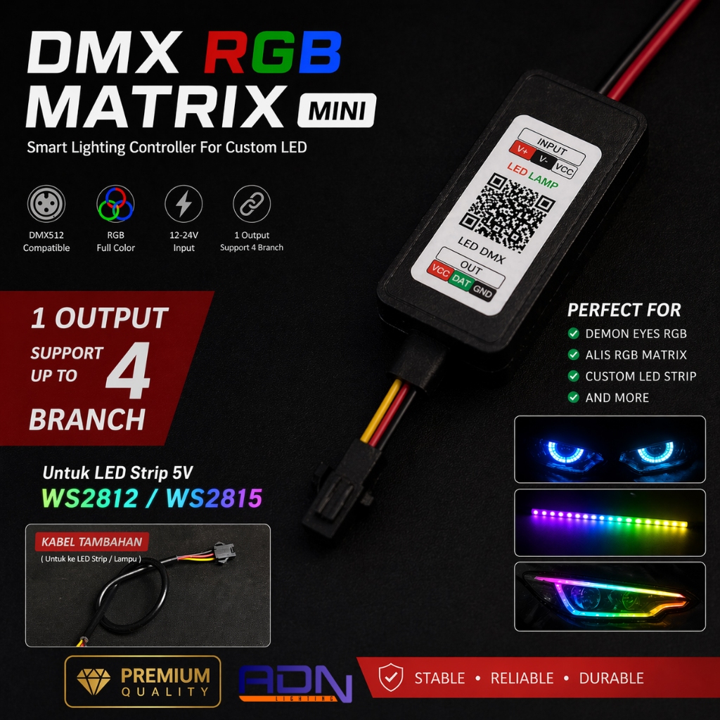 DMX RGB Matrix Mini LED 5V โมดูลควบคุม WS2812 WS2815 | อินพุต 12-24โวลต์ | รองรับกิ่ง 4 กิ่ง | สําหร