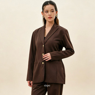 SISPO | Jenna Blazer Wanita Fitted Premium | Blazer Kerja Kantor Casual Formal Oversize Lengan Panjang Dark Brown Coffee