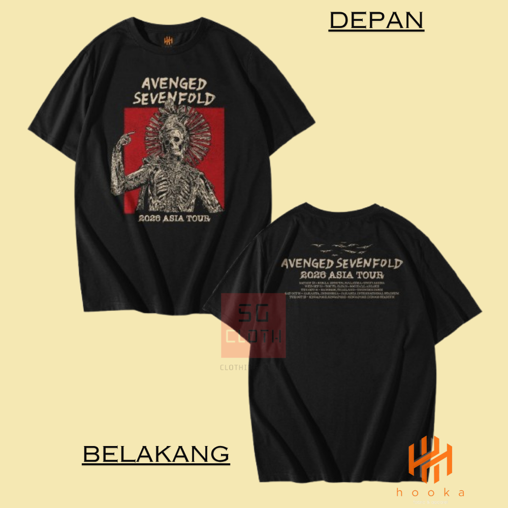ขนาดใหญ่ Avenged Sevenfold HOOKA Distro เสื้อยืด Avenged Sevenfold Asia Tour 2026