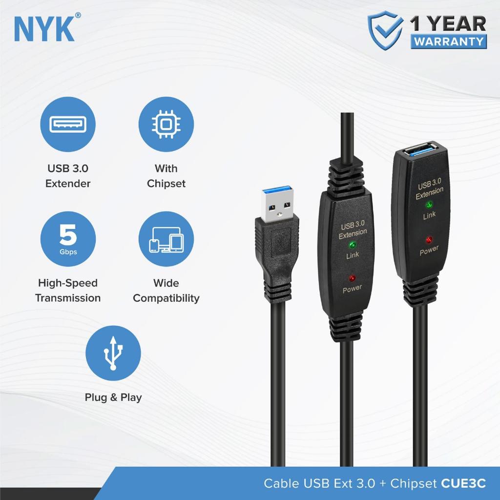 NYK สายต่อ USB 10 เมตร USB3.0 ชิปเซ็ตที่ใช้งาน USB 10 ม.