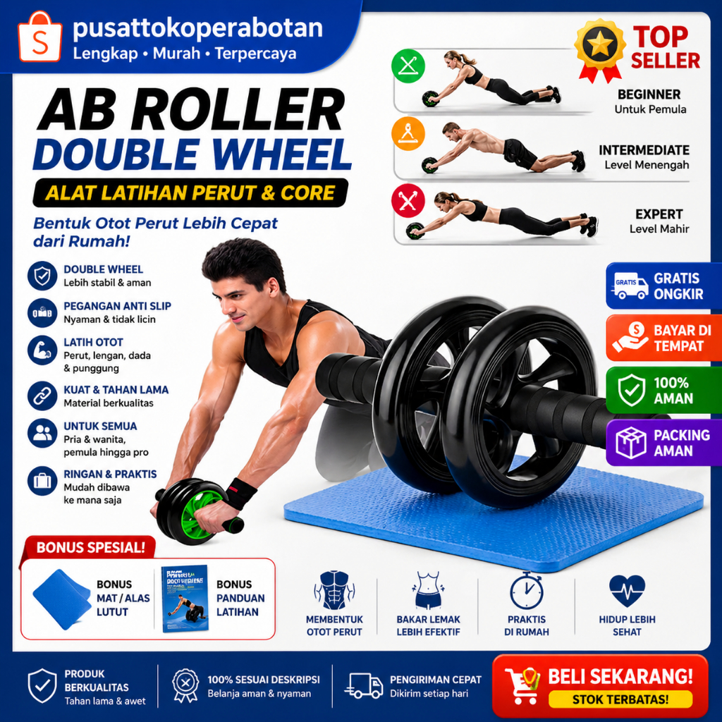 AB Wheel / AB Roller / Double Wheel / Sit Up / อุปกรณ์ยิม ที่นอนโบนัส