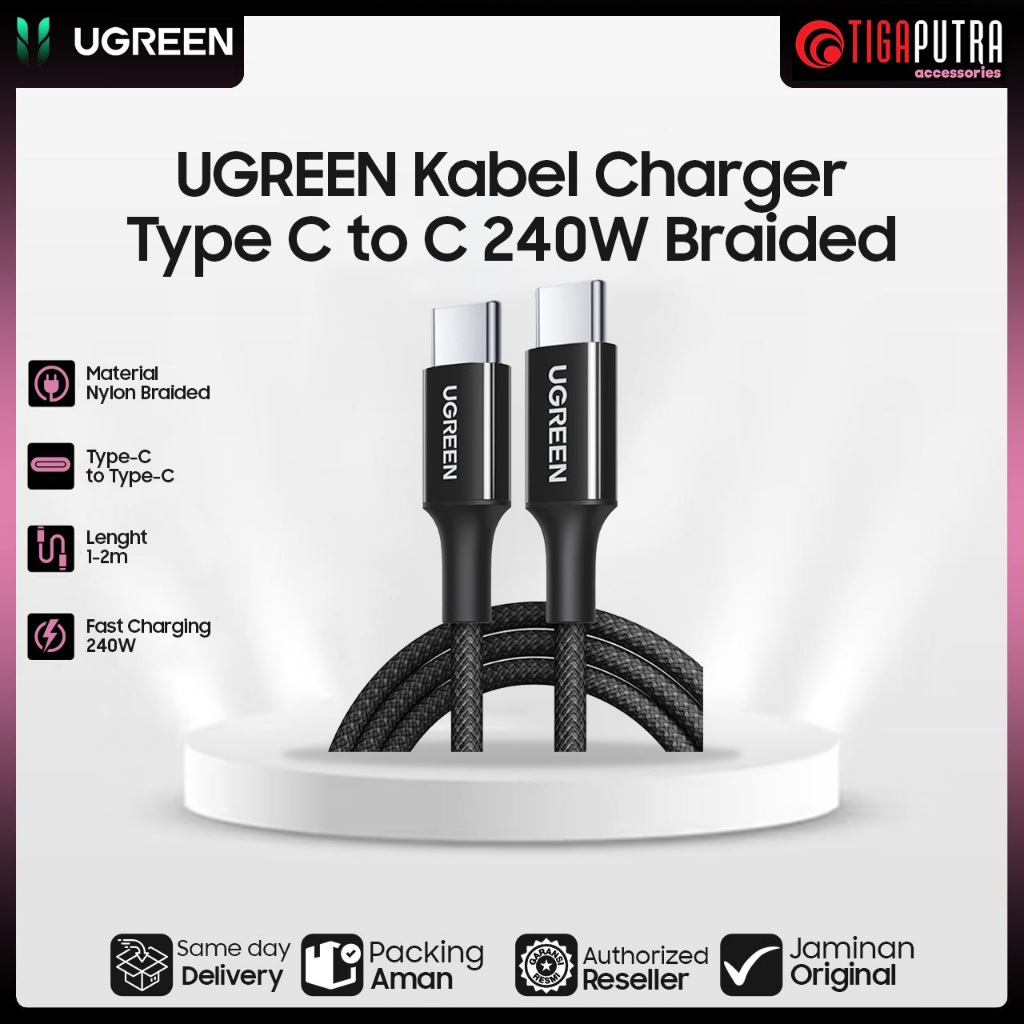 UGREEN Type C to C 240W MFI FastCharging Data Cable (3m/2m/1m/50cm, Nylon/Braided)