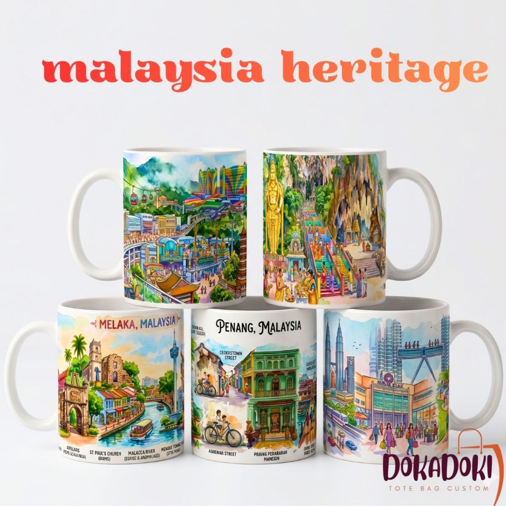 Merchanded Malaysia heritage Mug ของที่ระลึก twin tower mud kuala, penang, melaka, caves stone, rare