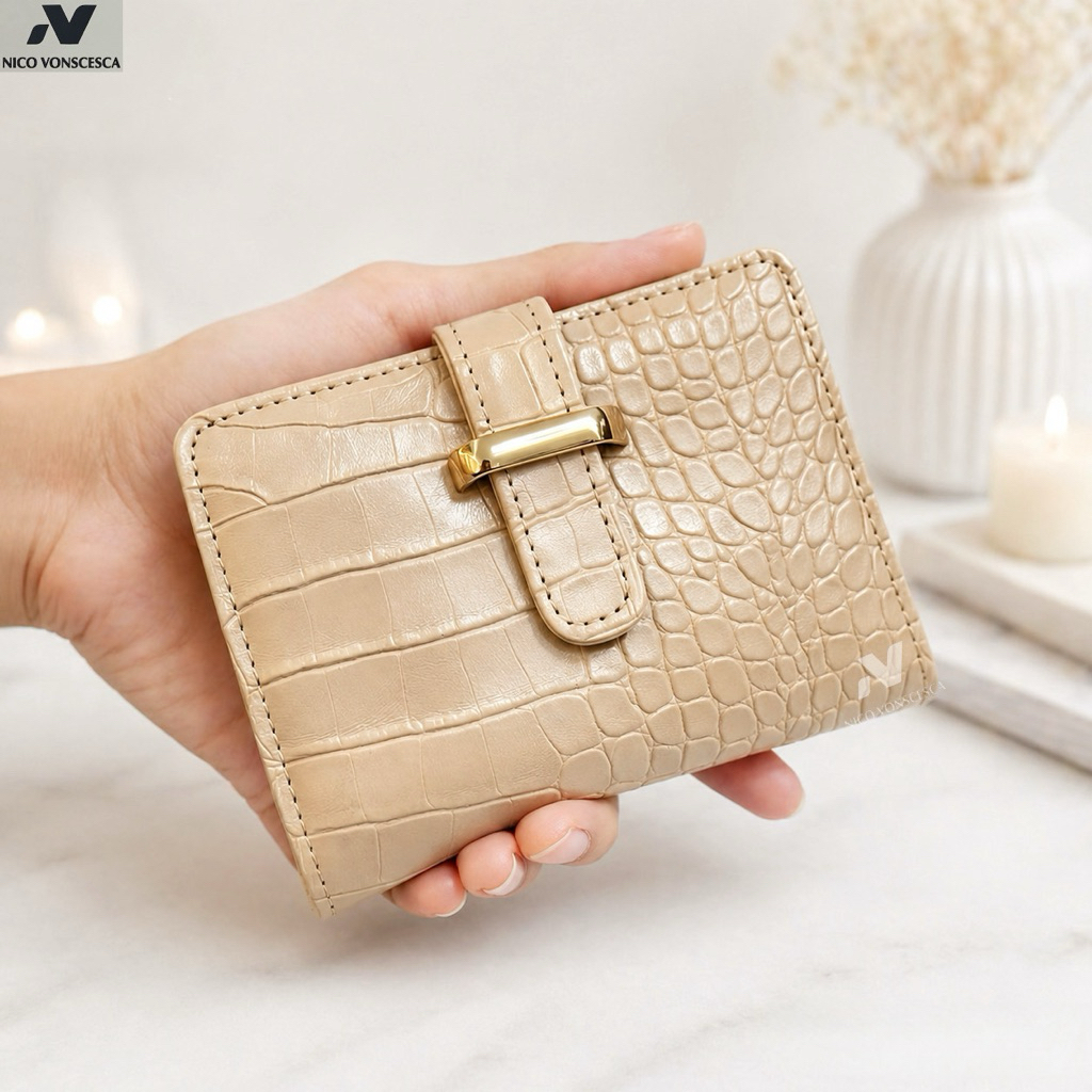 NVBAGS - ZARA Mini Croco กระเป๋าสตางค์แบบพับได้ กระเป๋าสตางค์ผู้หญิง