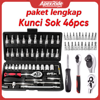 Apexride Set Alat Multifungsi 46 Buah Termasuk Alat Perbaikan Mobil, Alat Rumah Tangga, Soket 1/4 Inci, Kunci Pas dan Kunci Ratchet