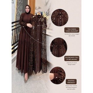 Gamis Brukat Wanita 2in1 Set Outer Lepas Pasang Premium Elegant Wudhu Friendly Tali Belakang Adjustable Dress