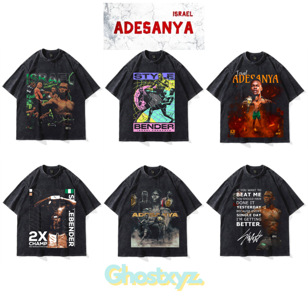 Ghostxyz เสื้อยืด Israel Adesanya Wash Oversize Vintage Tee Baju Kaos