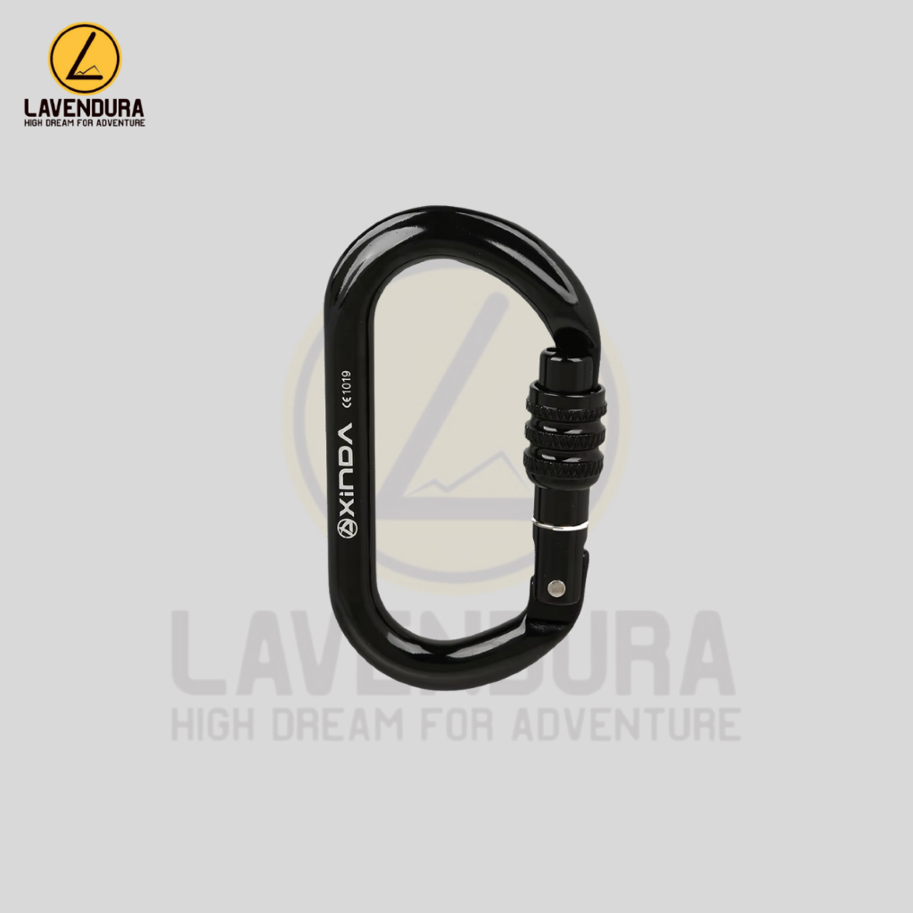 Carabiner Xinda สกรูรูปไข่ 25kN สีดํา carabiner โลหะผสมอลูมิเนียมเครื่องมือความปลอดภัยปีนเขาสกรูล็อค