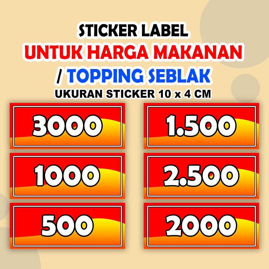 (V2) FOOD PRICE LABEL STICKER / SEBLAK BUFFET TOPPING STICKER / SNACK STALL