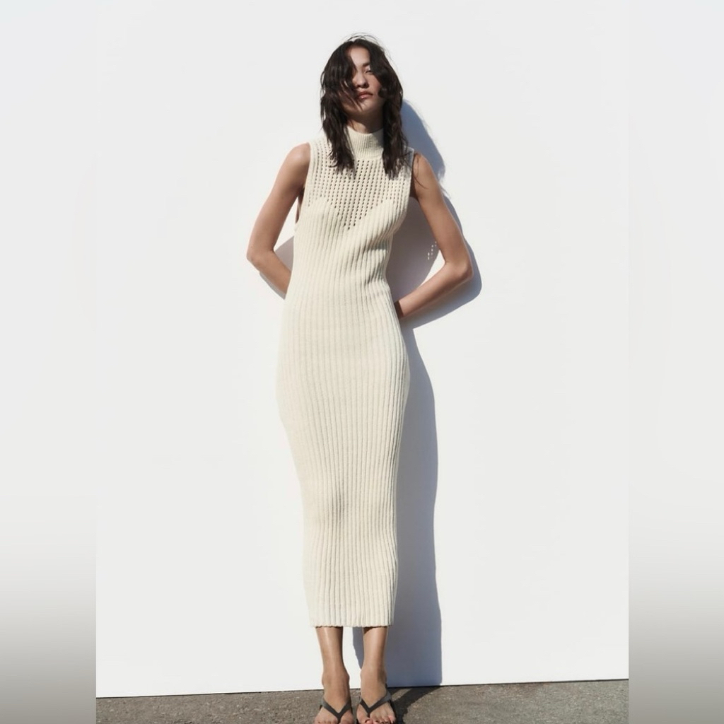 ZARA WOMAN ECRU LONG CHENILLE DRESS