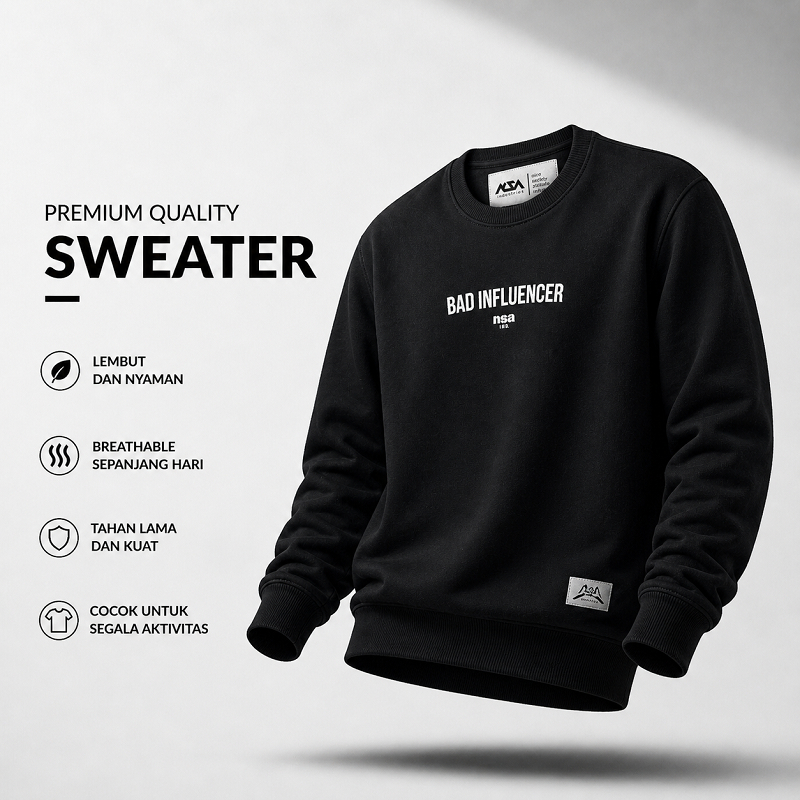 Nsa Indri Crewneck Sweater Bad Influencer สีดํา