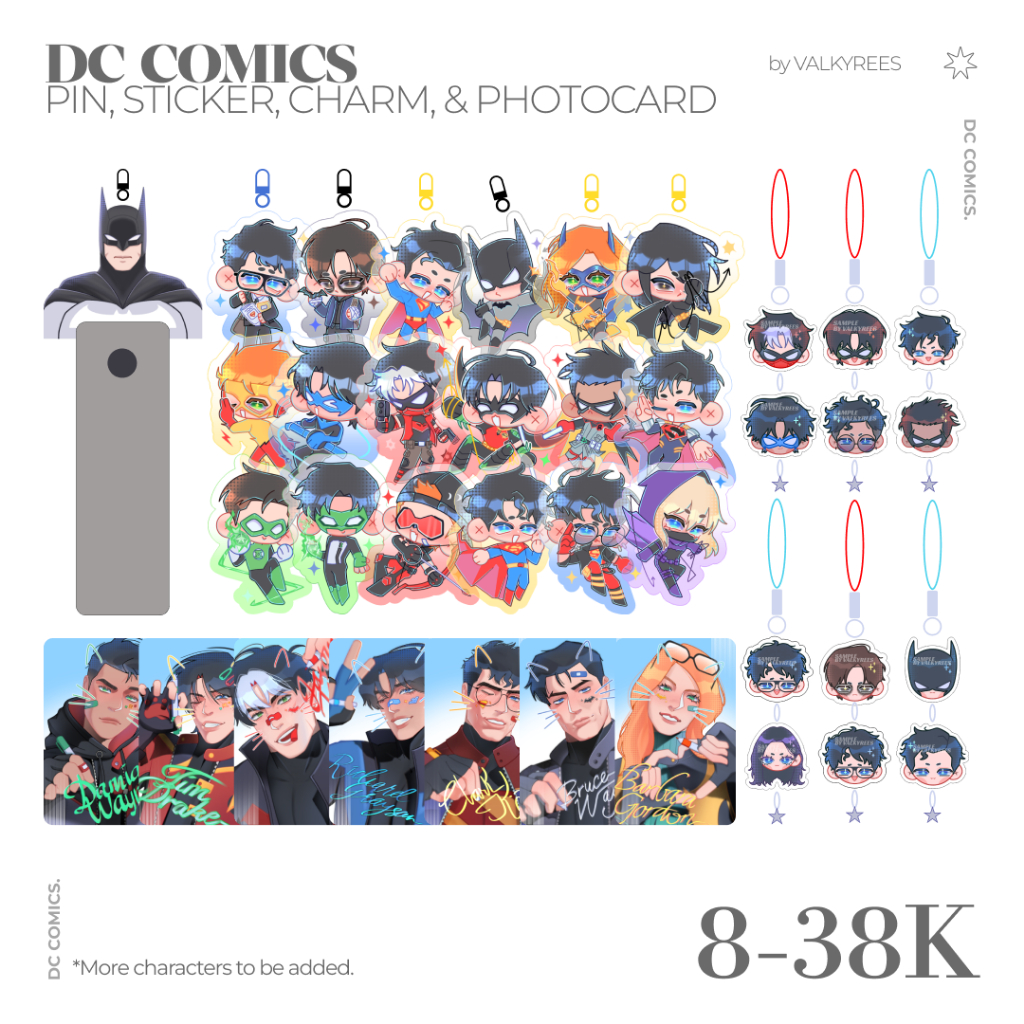 DC COMICS CHARM PIN & สติ๊กเกอร์ | RED HOOD NIGHTWING SUPERMAN BATGIRL ROBIN SUPERBOY PRIME GREEN LANTERN FLASH