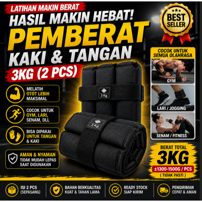 3KG Hand Leg Weights (คู่) – 3 กก. Weight Fitness Gym Running Burn Fat Muscle การออกกําลังกายแถบดัด