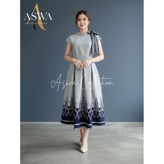 ASWA COLLECTION - Dress Tenun original - Dress Tenun Pita Cemara Abu Navy
