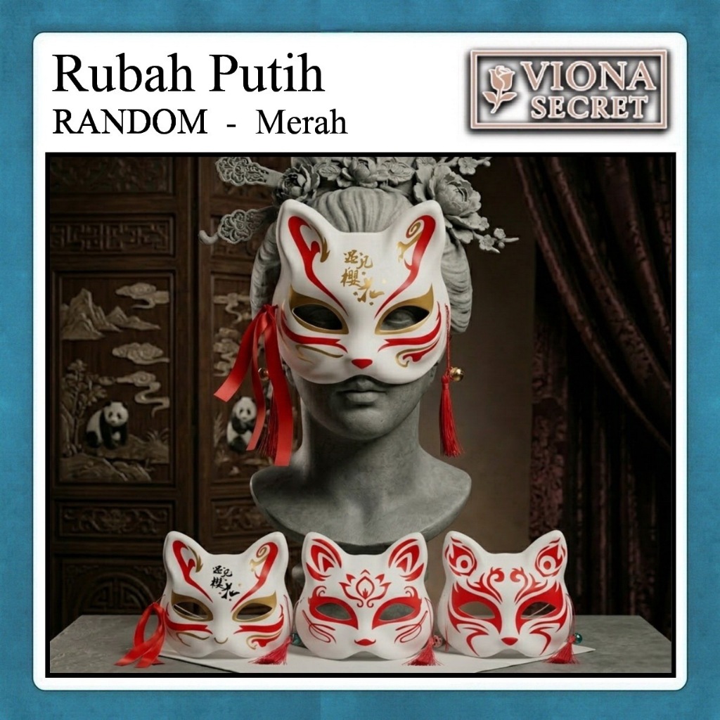 Viona Kitsune White Fox Costume Party Mask - หน้ากากแบบดั้งเดิมอุปกรณ์เสริมคอสเพลย์ - RANDOM