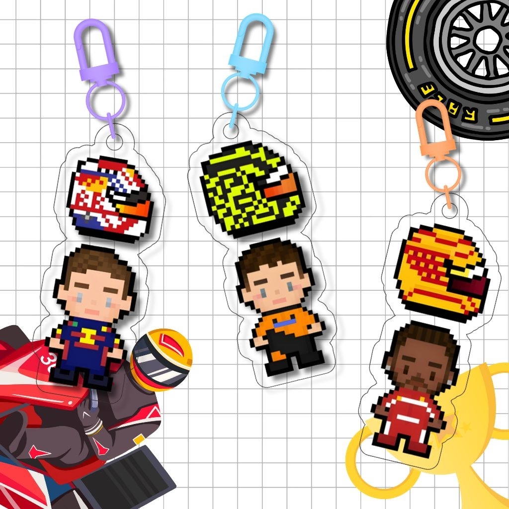 GANTUNGAN F1 Driver Formula One Driver พวงกุญแจพิกเซลน่ารัก