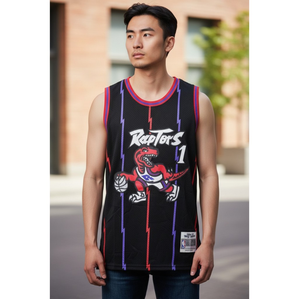 พรีเมี่ยมนําเข้า CLASSIC HWC RAPTORS 1 TRACY MCGRADY RELOAD BLACK MN BASKETBALL JERSEY