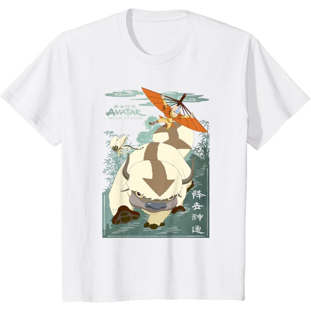 KATUN เสื้อยืดผ้าฝ้ายเด็ก 24s Avatar the Last Airbender Appa Momo & Aang in Flight เสื้อยืดขนาดเล็ก