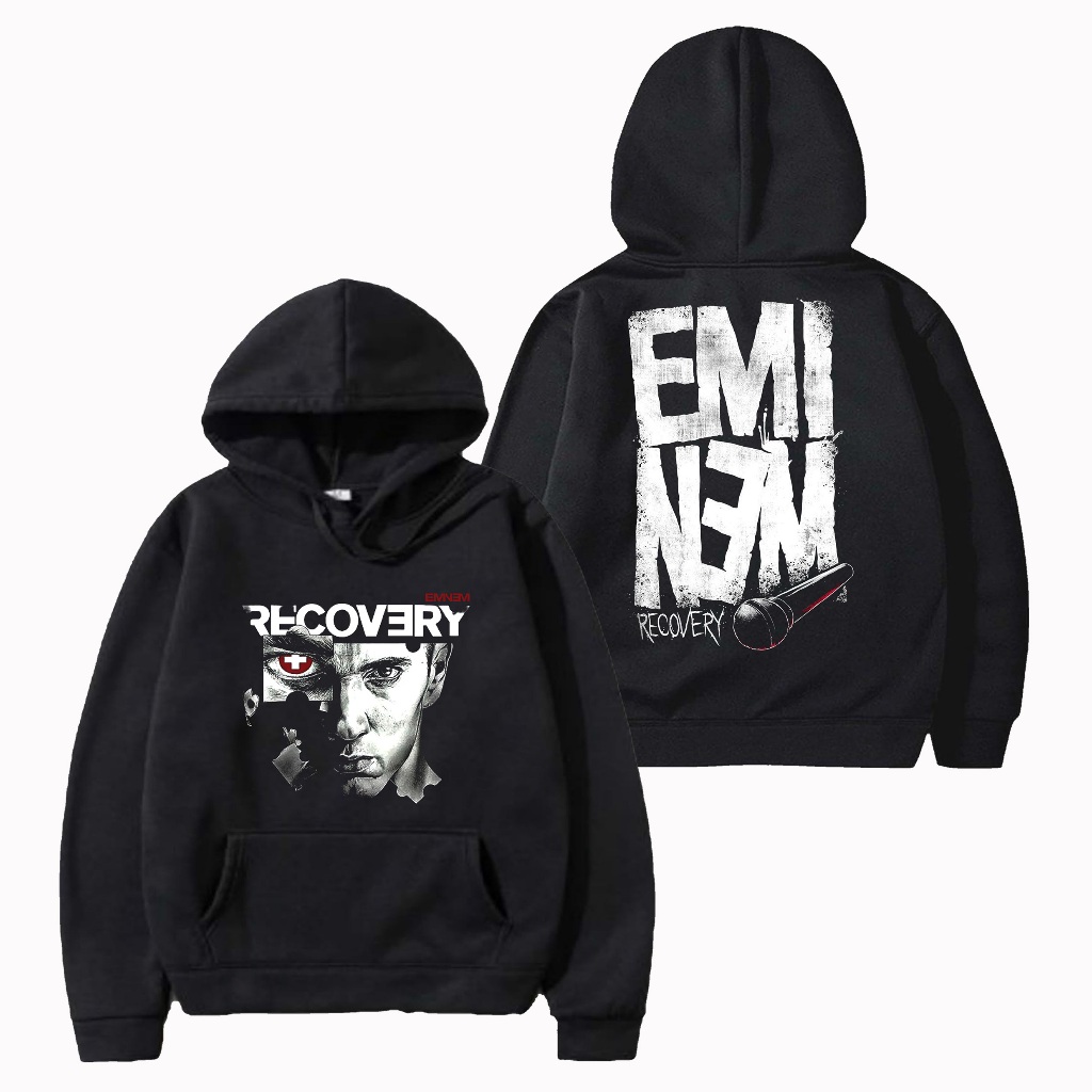 LOKAL EMINEM RECOVERY Hoodie เสื้อกันหนาวสีดํา Unisex เสื้อแจ็คเก็ตผู้ชายผู้หญิงขนแกะจัมเปอร์ Origin