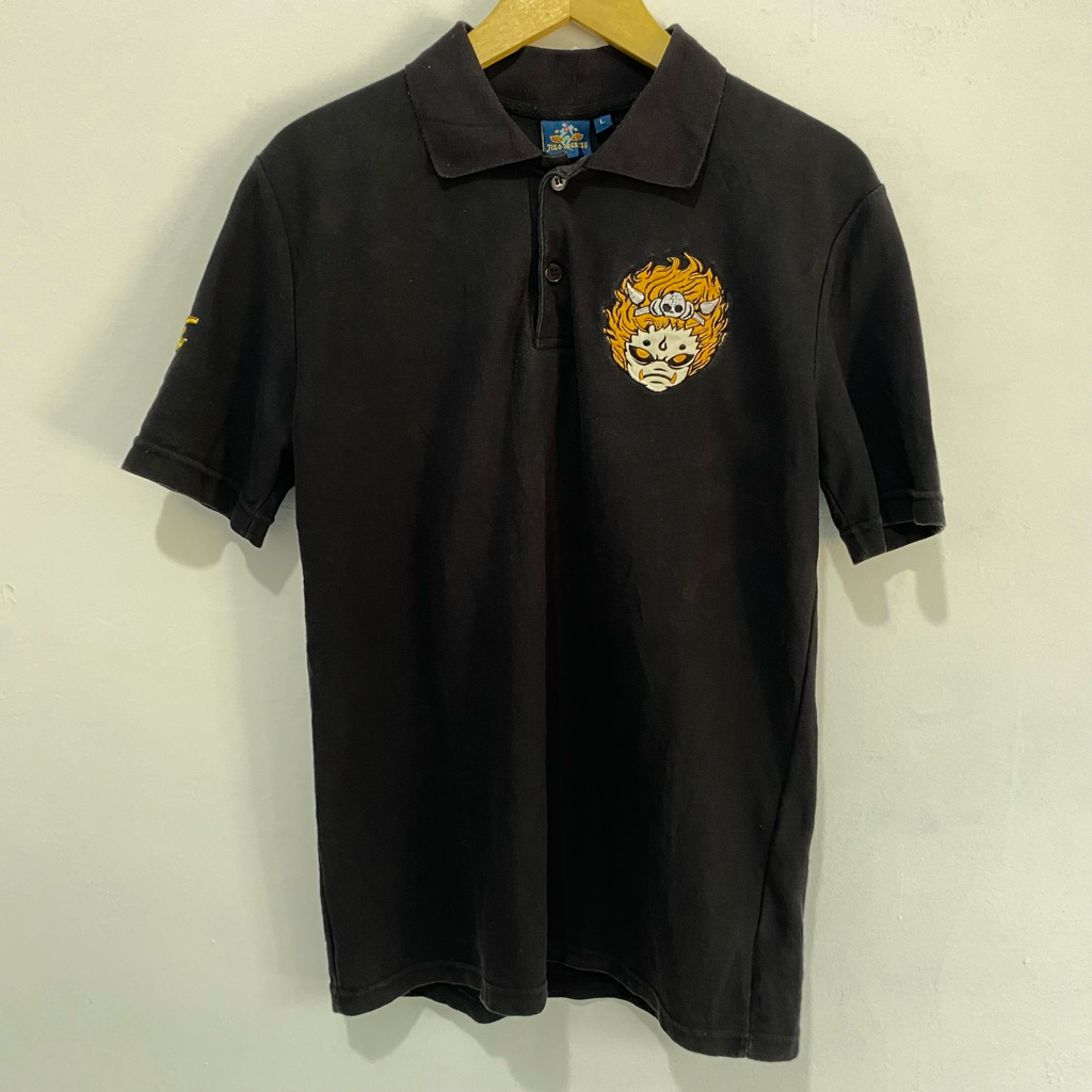 KATUN [Preloved] เสื้อโปโลคอปก Jizo Bosatsu | ผ้าฝ้าย 100% | ไซส์ L | สีดํา สีดํา สีดํา | รายละเอียด