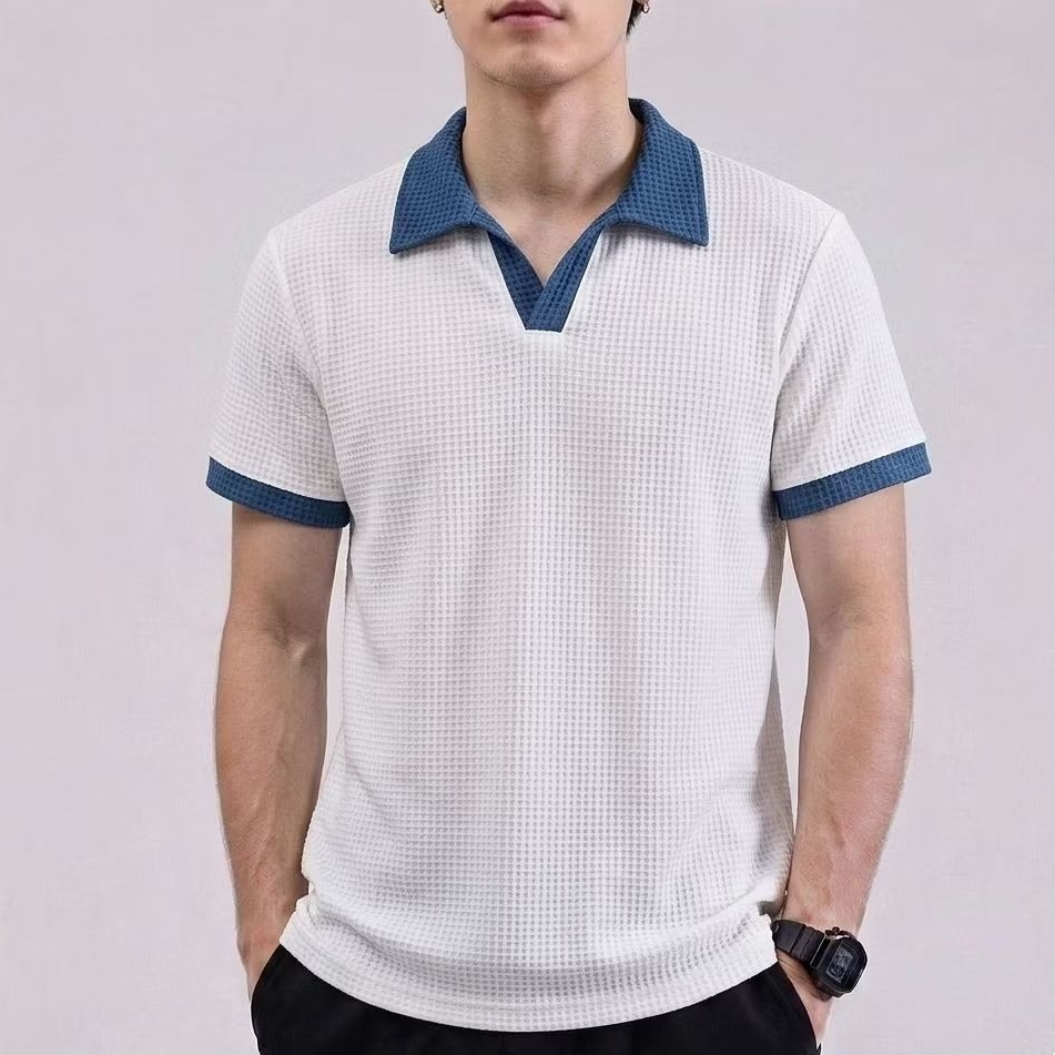 [SZA] POLO SHIRT KNIT WAFFLE COTTON - MENS KNIT COLLAR T-SHIRT, THICK, NON-SHARE TEXTURE