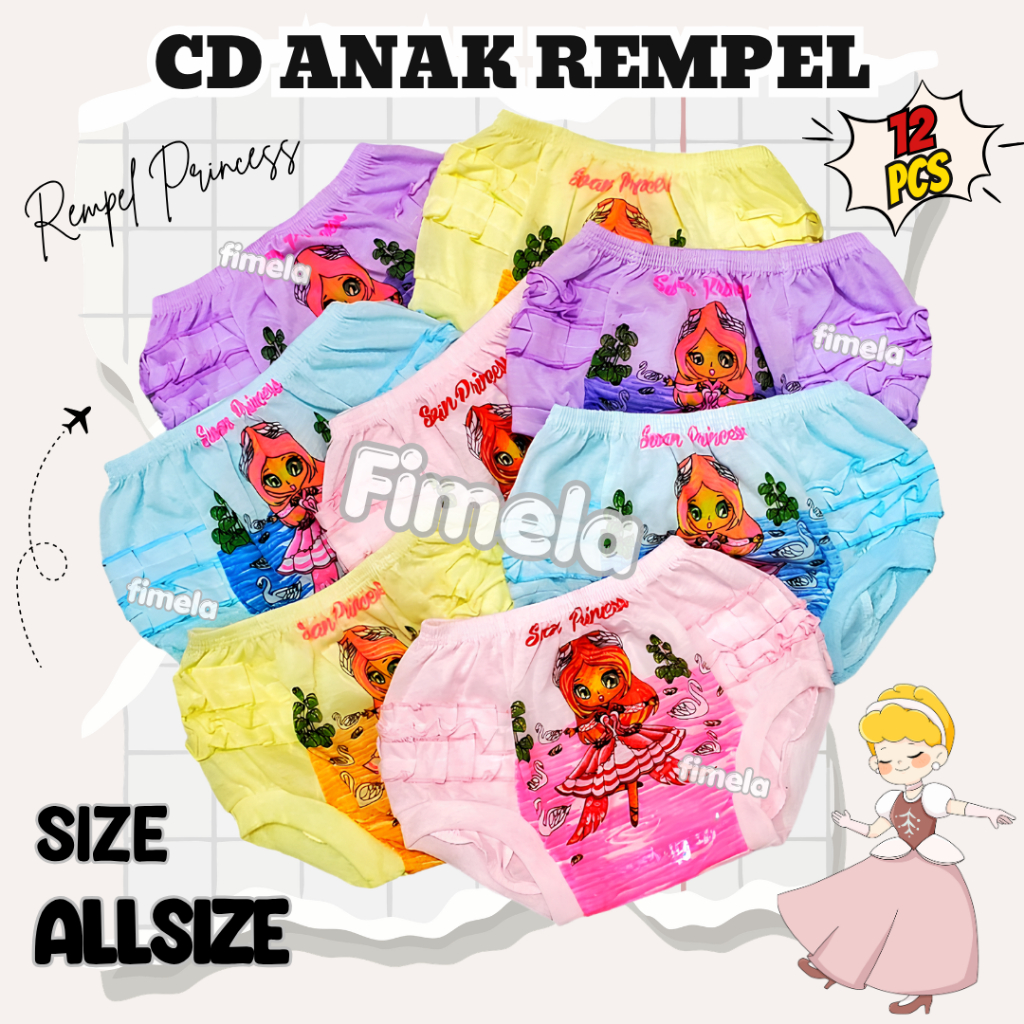 PKT 3, 6 & 12 ชิ้น CD กางเกงชั้นในเด็กผู้หญิงพร้อม Ruffles เจ้าหญิงที่สวยงาม