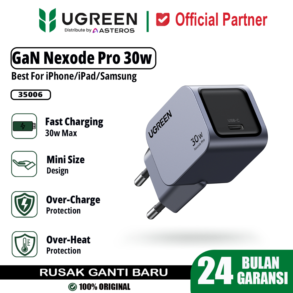 UGREEN เครื่องชาร์จติดผนัง GAN Nexode Pro 30w PD Type C ชาร์จเร็วสําหรับ iPad iPhone Samsung - GAN P