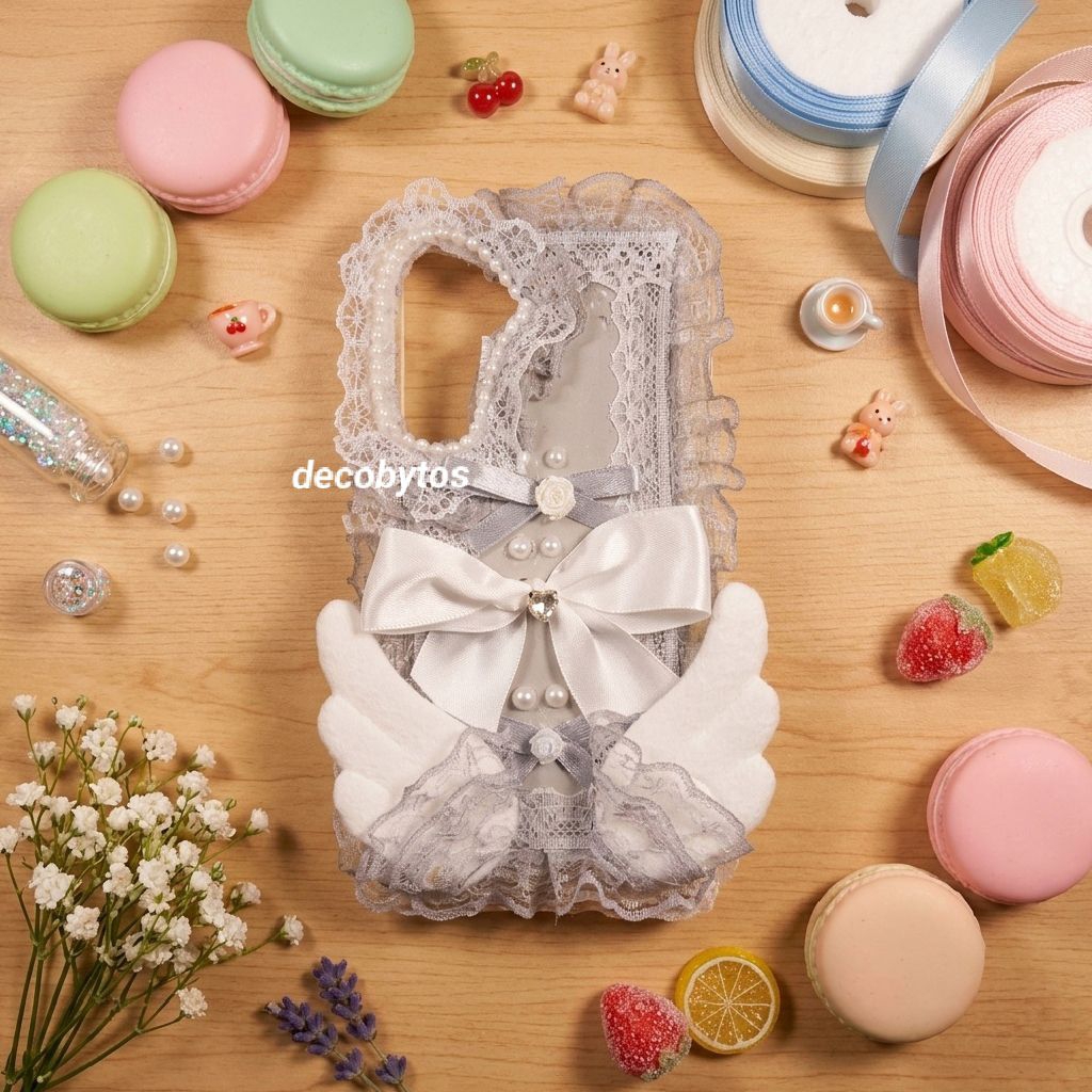 (decobytos) PRE-ORDER Decoden Phone Case Casing ぜLace Ribbon สําหรับ HP Handmade Deco Cream 3D ทุกปร
