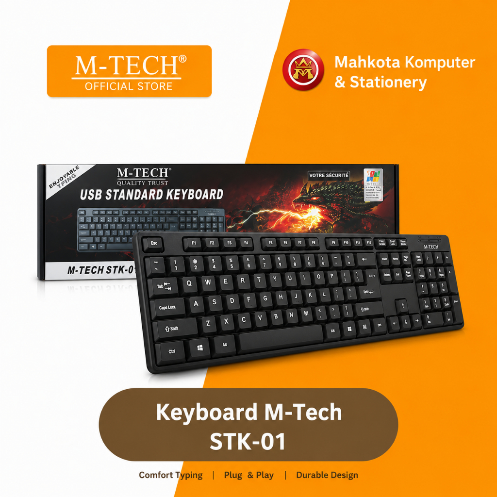 M-Tech STK-01 คีย์บอร์ด USB – คีย์บอร์ดแบบมีสายที่ทนทานสําหรับ PC & แล็ปท็อป