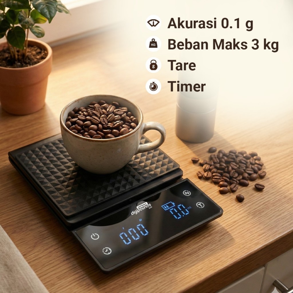 Timbangan Kopi Digital Timer Coffee Scale 5kg/0.1g   - Black