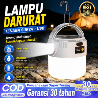 [Garansi 30 Tahun] Lampu Darurat LED Tenaga Matahari & Charging USB Dua Mode Pencahayaan Lampu Utama + Senter Samping Portabel Untuk Rumah Camping Pemadaman Listrik
