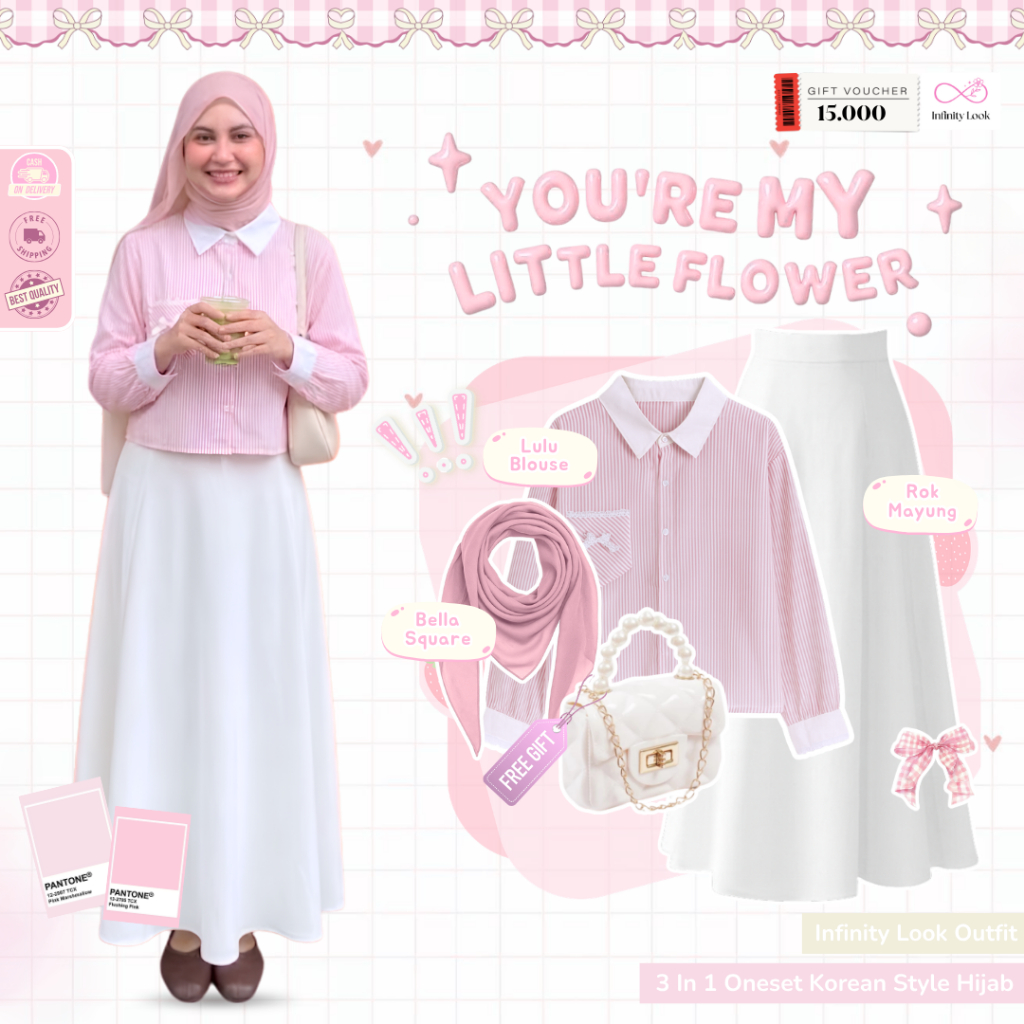 Echi Outfit Simple Coquette Study Tour I Hijab + กระเป๋า + เสื้อ Lulu + กระโปรง I Current Teenage Ou