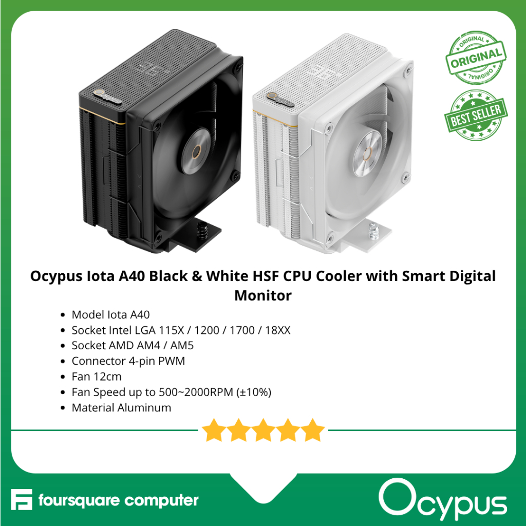 Ocypus Iota A40 Black & White HSF CPU Cooler พร้อม Smart Digital Monitor