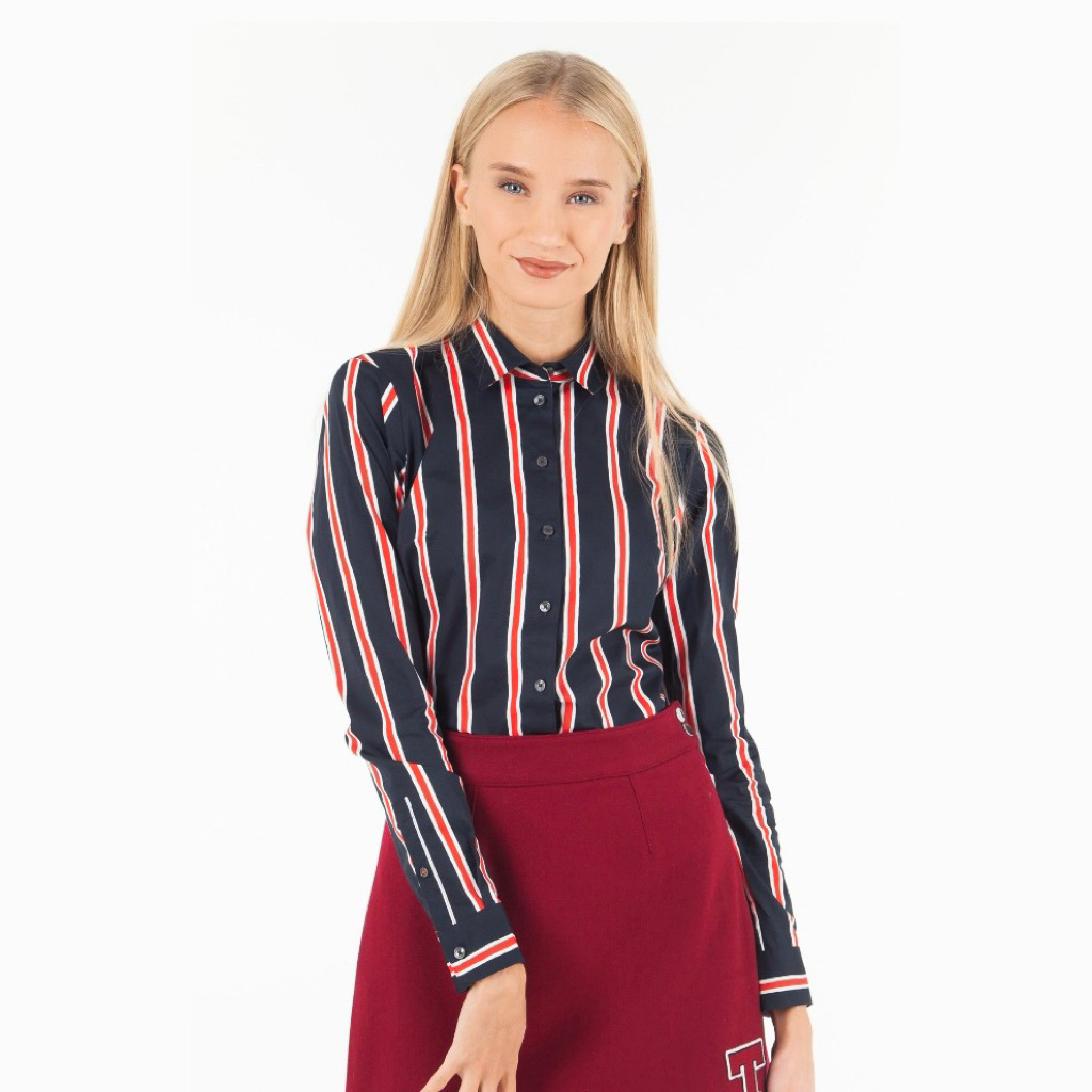 KEMEJA Tommy Hilfiger เสื้อเชิ้ตผู้หญิงลายทาง / เสื้อสตรีลายทาง Tommy Hilfiger