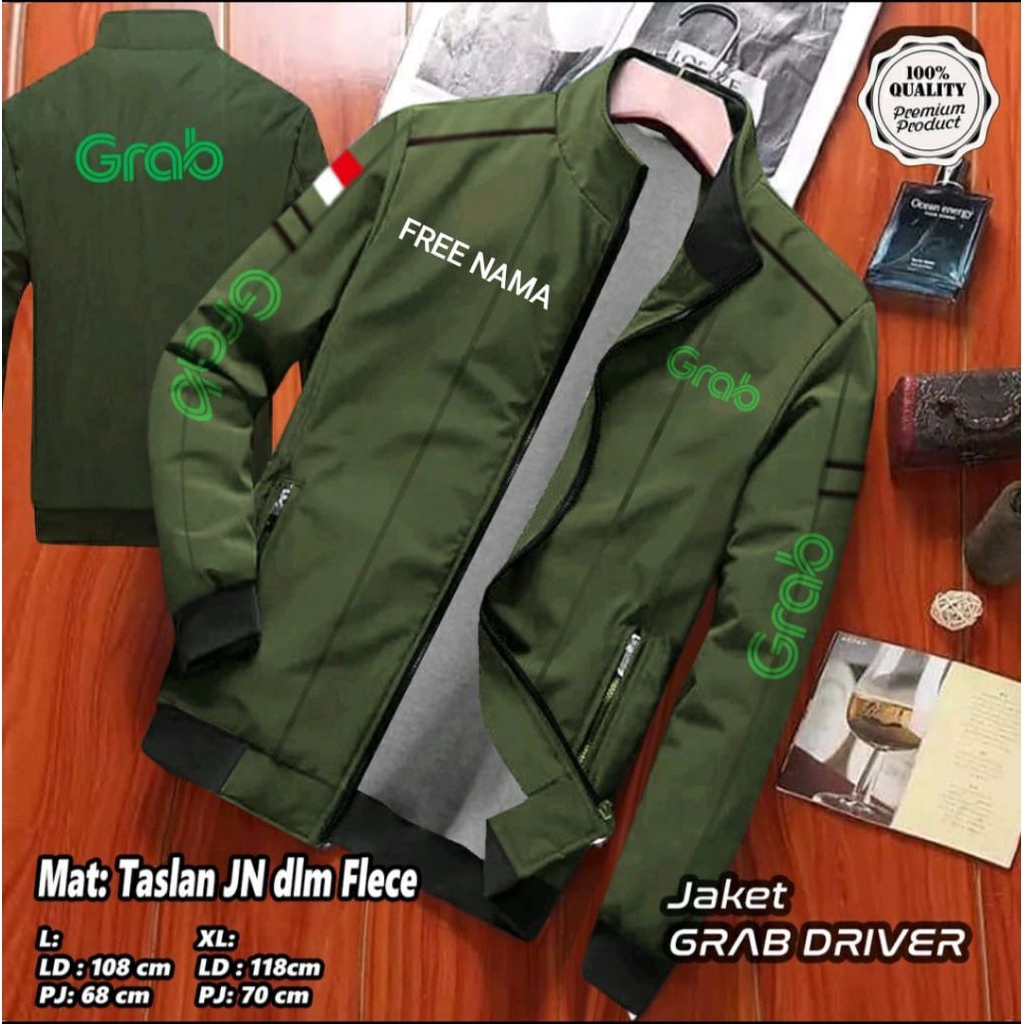 GRAB INNER POCKET JACKET / GRAB FOOD JACKET / GRAB BIKE JACKET / ฟรีชื่อ TASLAN MATERIAL READY SIZE ML XL XXL XXXL