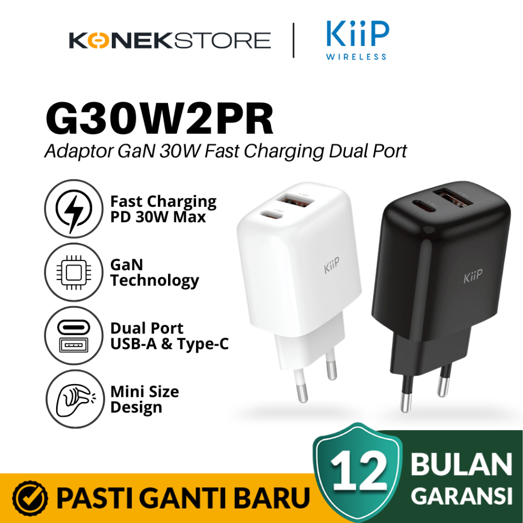 KiiP G30W Wall Charger Adaptor GaN 30W Fast Charging Head Charger Mini Travel Adapter