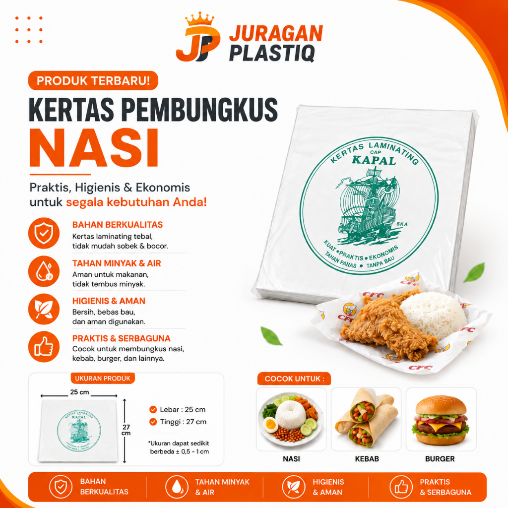 กระดาษข้าวขาว KFC/CFC | กระดาษน้ํามันตราเรือขาว 100 แผ่น | Cokot Rice Paper and Food Grade Food Wrap