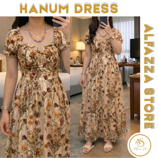 ALFAZZA - (HANUM DRES) Pinggang Karet Dress Wanita Elegan Gaun Kasual untuk Tampilan Stylish