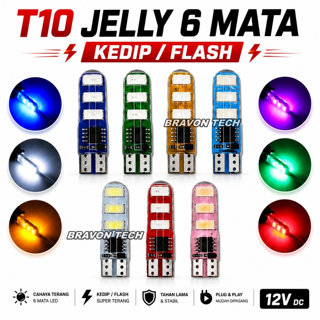 ราคา 2 ชิ้นและ 4 ชิ้น T10 Jelly ไฟ LED 6 LED กระพริบรถจักรยานยนต์รถเลี้ยวสัญญาณ Dusk T10 กระพริบ