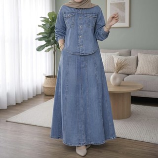 Moeslemwear - Strada One Set Jeans Premium Setelan Kemeja RokJeans Washed