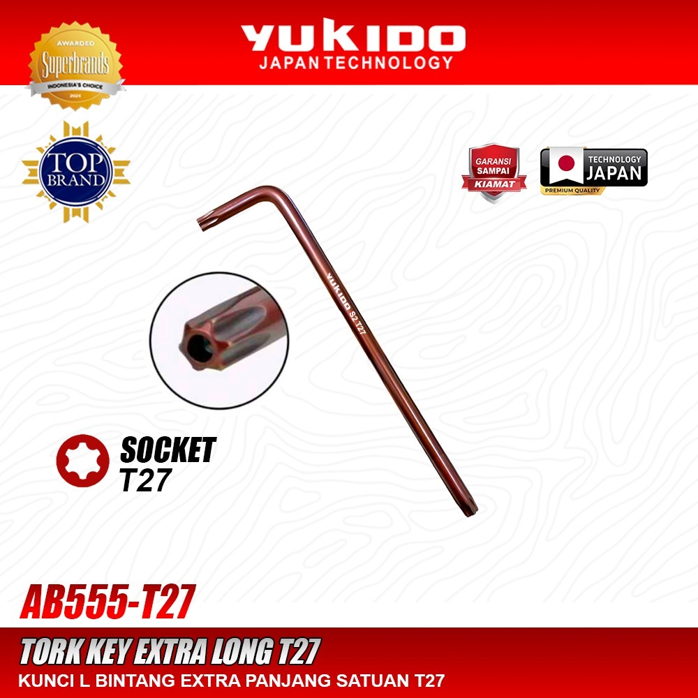 YUKIDO T27 Star L Key หน่วยยาวพิเศษ Star L Key พร้อม Tork Key T27 S2 รูเหล็ก