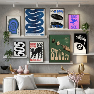 Hiasan Dinding Poster Aesthetic Stussy 8 Ball Bauhaus Pajangan Dekor Walldecor Modern Vintage