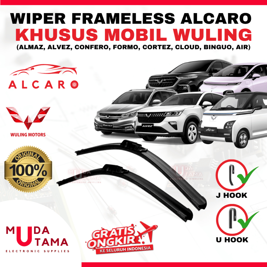 ALCARO Premium Frameless Wiper สําหรับ WULING Almaz / Alvez / Cortez / Confero / Formo / Cloud EV / 