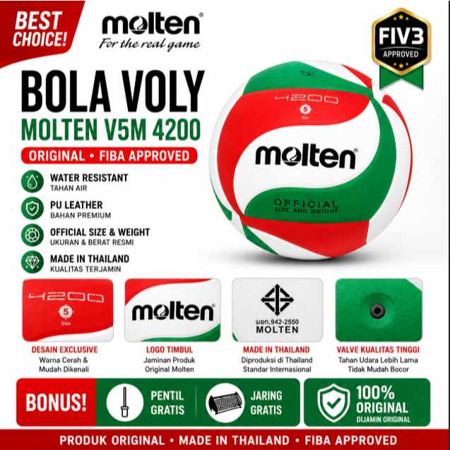 MOLTEN V5M 4200 ORIGINAL MOLTEN VOLLEYBALL MADE IN THAILAND