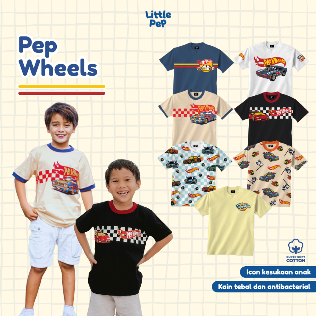 Little Pep - Pep Wheels - เสื้อผ้าเด็กและผู้ใหญ่พร้อมรถ motifs ของเล่นโปรดสําหรับเด็กและพ่อ