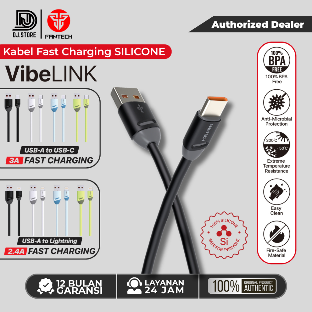 Fantech SILICONE สายชาร์จข้อมูลชาร์จเร็ว 60W Type C Android และ Lightning iPhone VLT SERIES