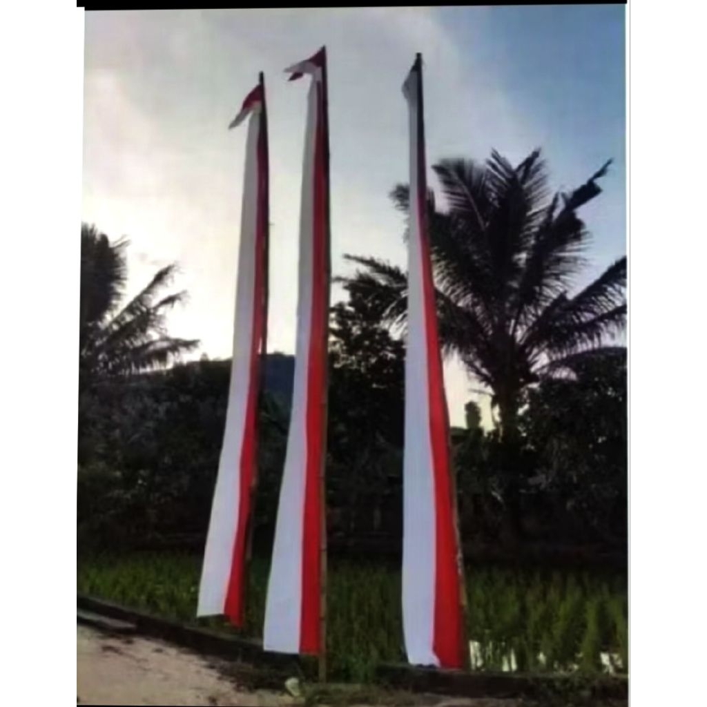 MERAH 4M LONG LAUGHINING FLAG BEST QUALITY BRIGHT RED CLEAN WHITE POLYESTER