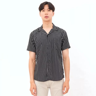 MUST Kemeja Stripe Pria Lengan Pendek Hem Salur Garis - Garis Kasual Kekinian