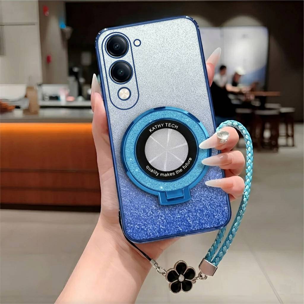 สําหรับ Vivo Y04 Y04s Y05 Softcase Luxury Glitter แหวน Magsafe ผู้ถือฟรีสาย Flowrs
